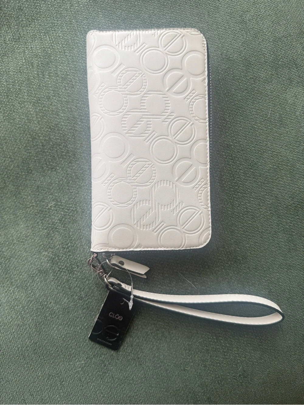 CLŌE White Embossed Zip-Around Phone Wallet Wristlet